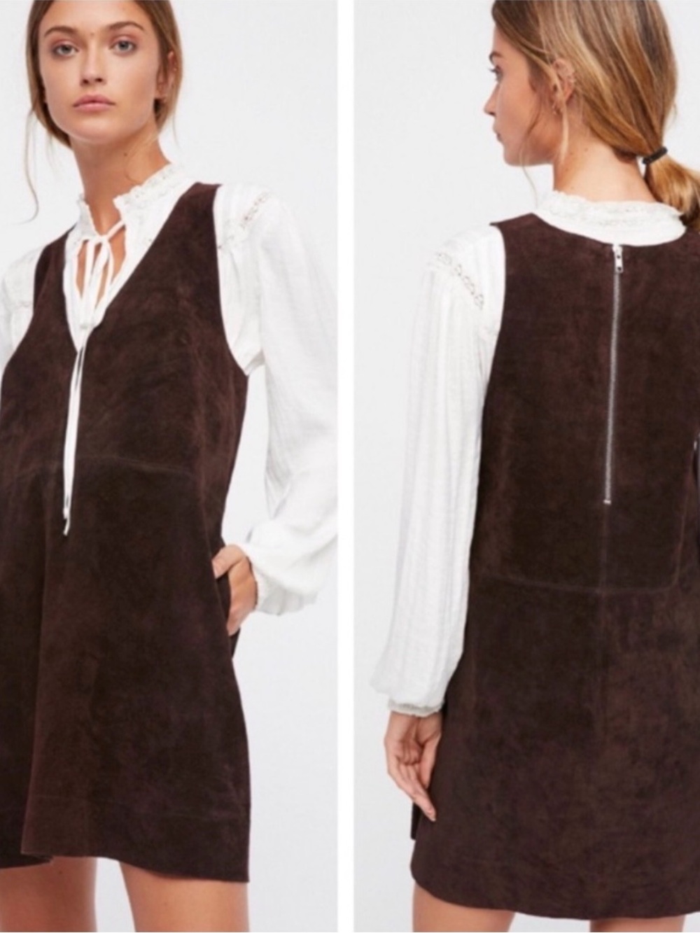 Free People Brown Suede Sleeveless Mini Swing Dress